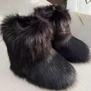 Customized Faux Fur Black Boots sizes 5-11
